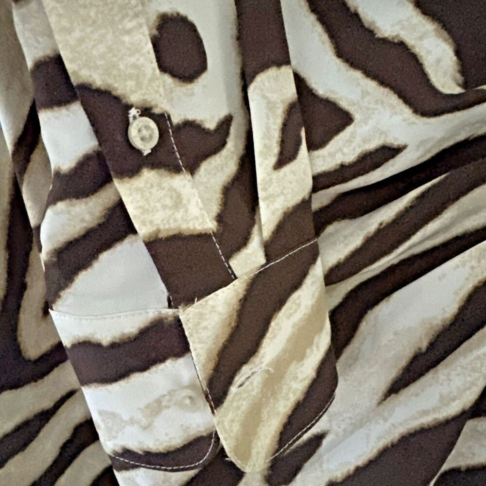 Lauren Ralph Lauren Women's Zebra-Print Tie-Front Crepe Shirtdress Cream Brown 2 - Picture 11 of 14